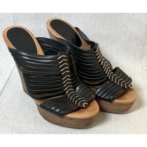 Coach Women’s 6.5 Black Leather Bristol Strappy Wedge Sandals